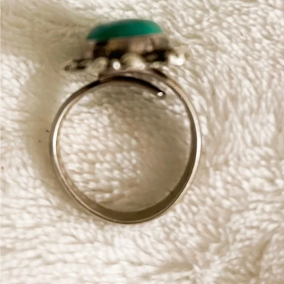 Vintage Sterling silver 925 malachite southwestern Adjustable Ring 6.5 to 8.5 - Picture 3 of 5